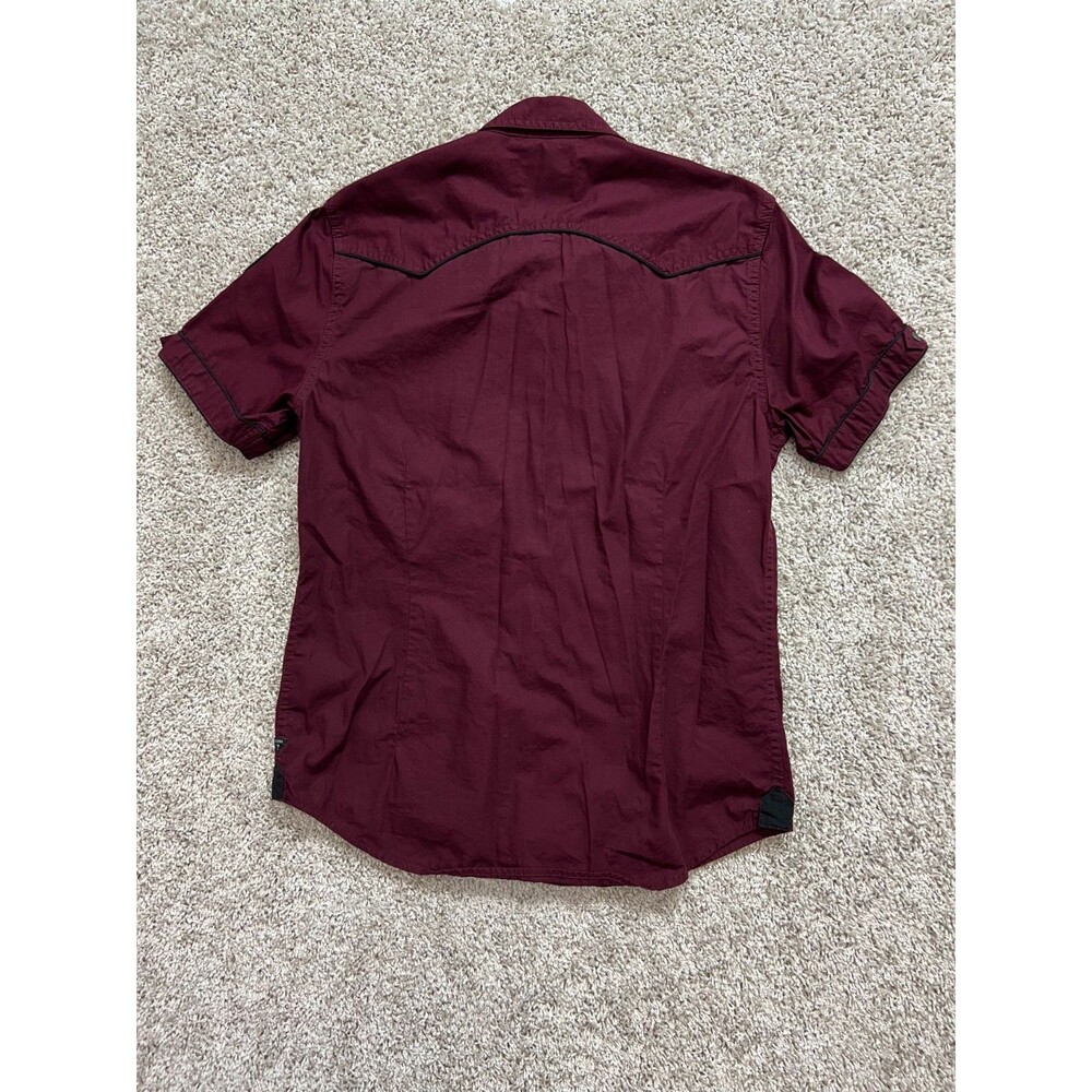 Guess Mens Button Up Shirt Burgundy Short Sleeve Military Style Size M Casual - Picture 6 of 9